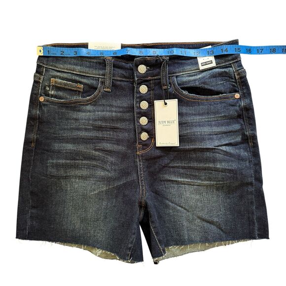 Judy Blue Jean Shorts Size L High Waist Cut Offs Raw Hem Button Fly JB15269 - Picture 11 of 16